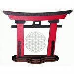 Tanno Design® Japan Torii Tor Hisa mit Kanji - Blume des Lebens - japanisches Standbild rot/schwarz
